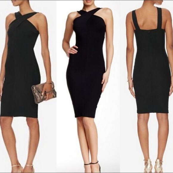 Nadia Tarr crossover halter bodycon dress black sz s - Picture 2 of 7